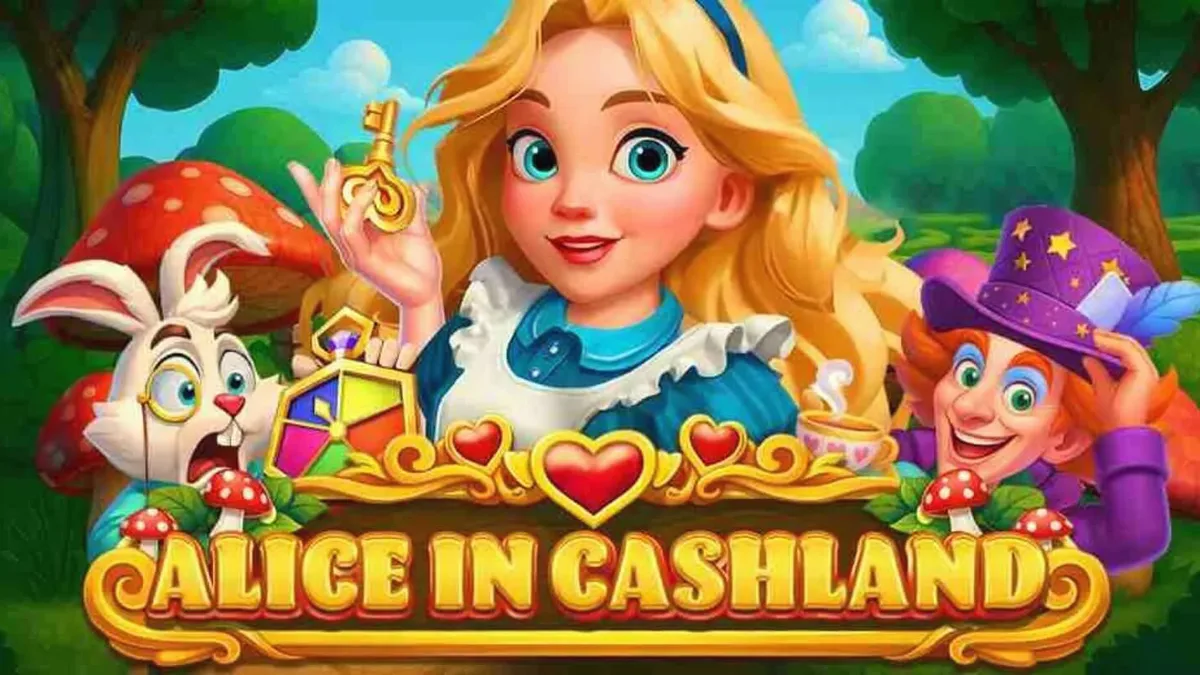 Interface do jogo de slot Alice in Cashland com elementos temáticos de fantasia